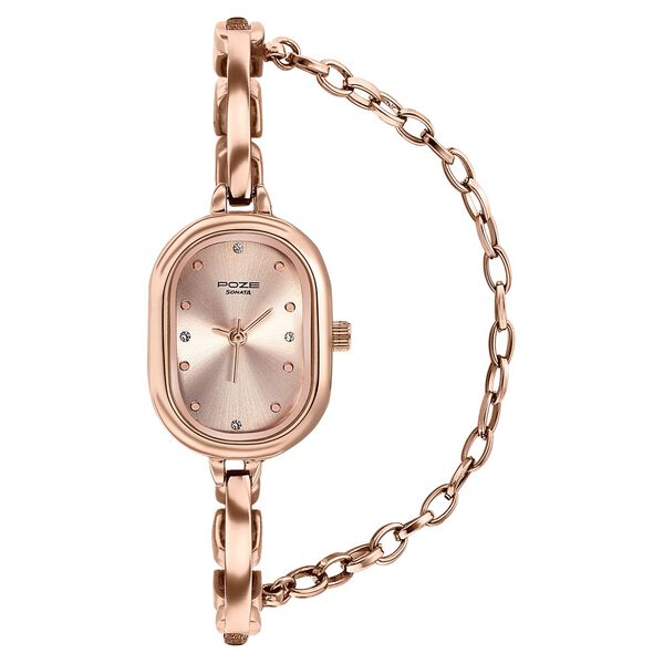 Poze By Sonata Quartz Analog Pink Dial Rose Gold Metal Strap Watch For Women - image number 1