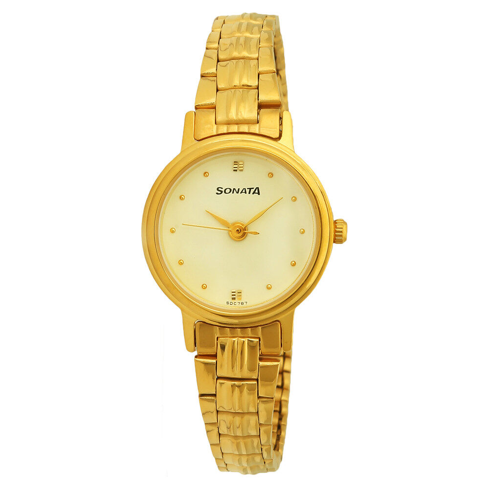 Sonata Quartz Analog White Dial Stainless Steel Strap Watch for