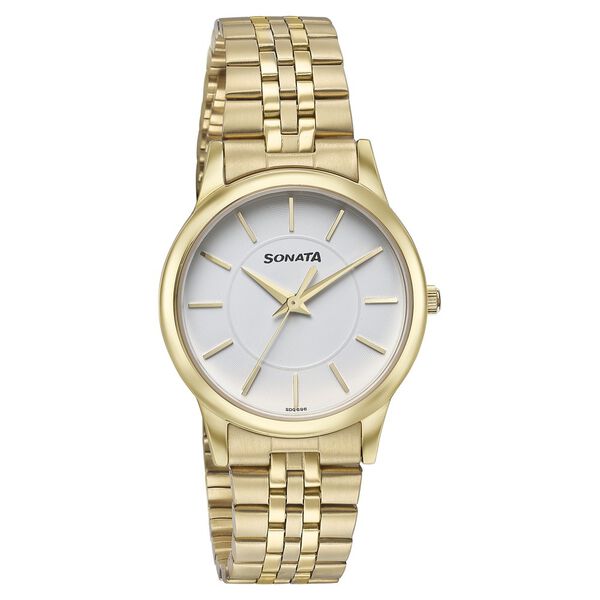 Sonata Glam Gold Quartz Analog White Dial Stainless Steel Strap Watch For Women - image number 1
