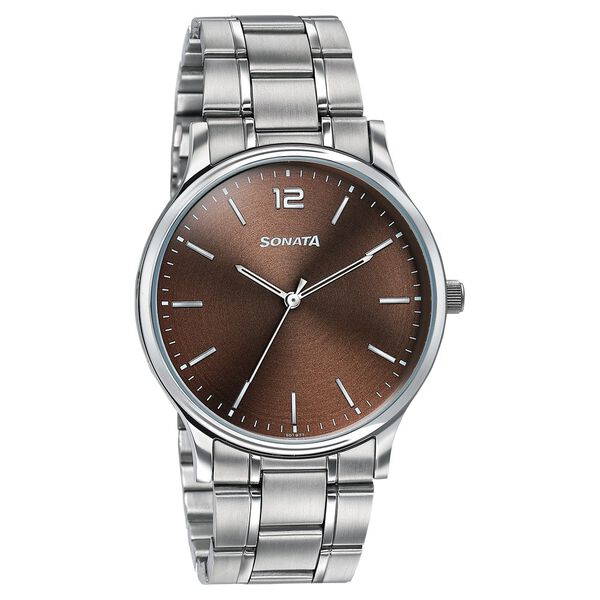 Sonata Aspire Quartz Analog Brown Dial Silver Stainless Steel Strap Watch For Men - image number 1