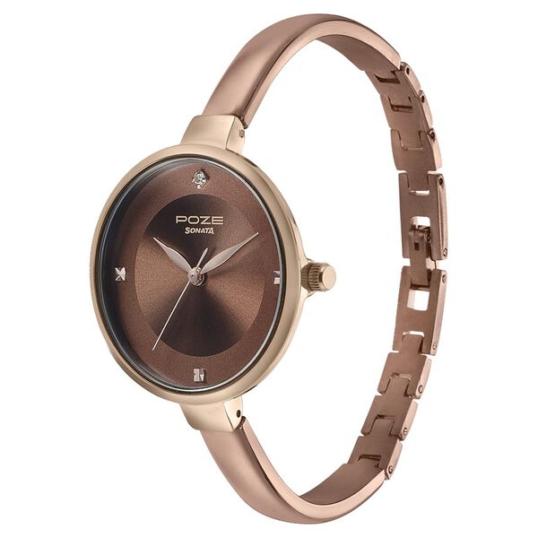Sonata Poze Quartz Analog Brown Dial Metal Strap Watch for Women - image number 2