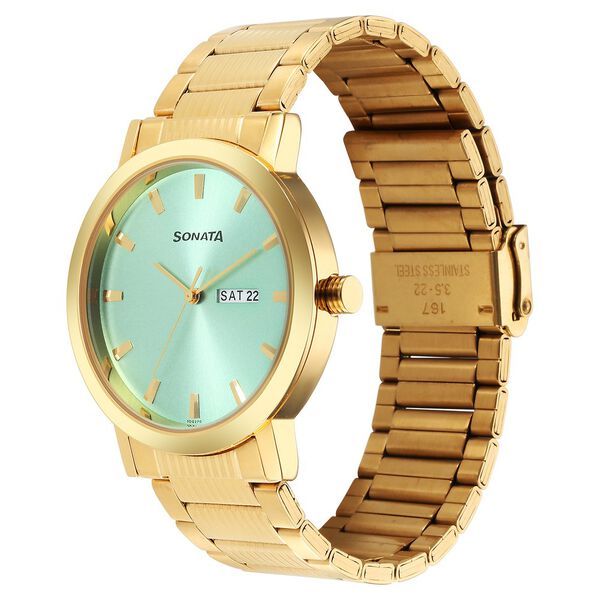 Sonata Utsav Quartz Analog with Day and Date Green Dial Stainless Steel Strap Watch for Men - image number 1