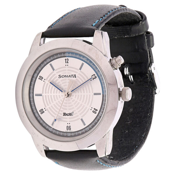 Sonata Quartz Analog Silver Dial Leather Strap Watch for Men - image number 1