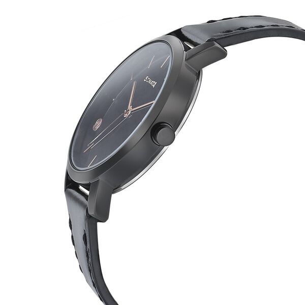 Sonata Onyx Black Dial Women Watch With Leather Strap - image number 2