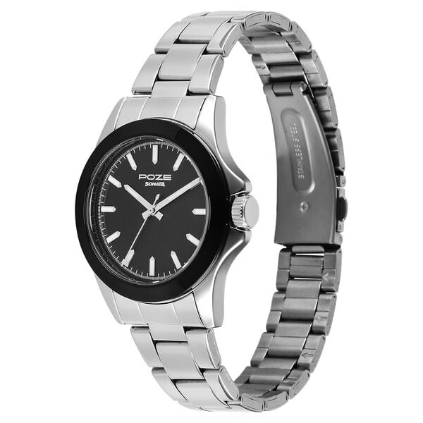 Sonata Poze Quartz Analog Black Dial Silver Stainless Steel Strap Watch For Men - image number 2