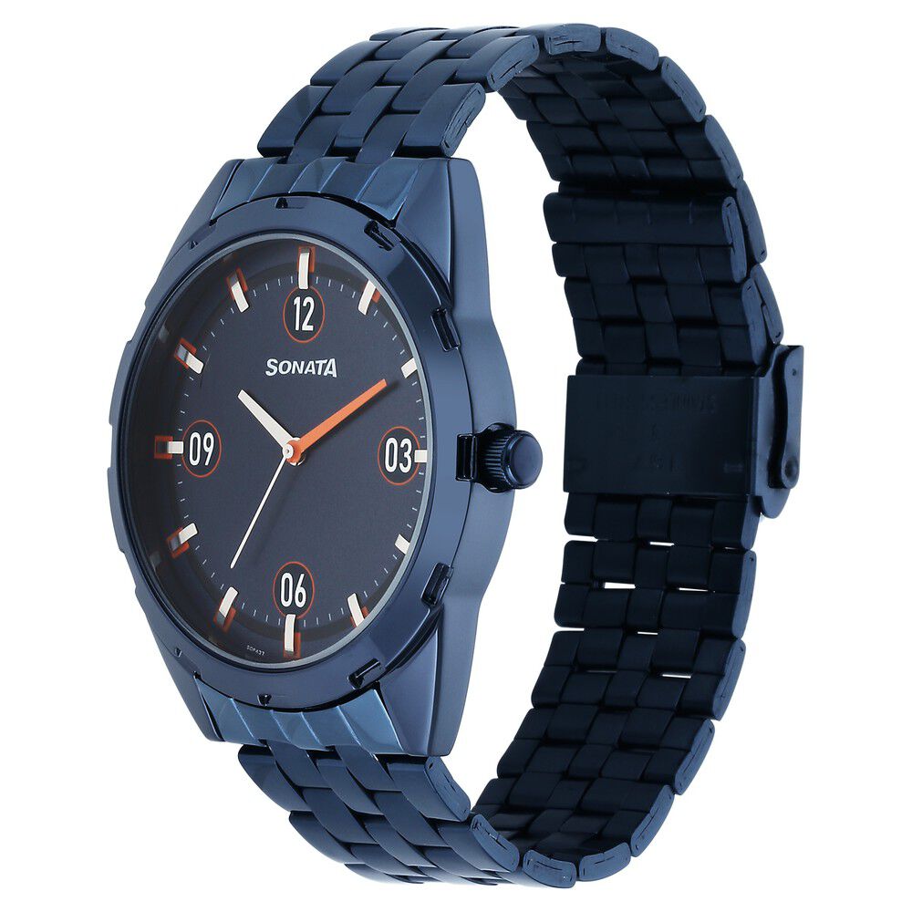 Buy Online Sonata Blues Quartz Analog Blue Dial Metal Strap Watch for Men 7149qm01 Sonata