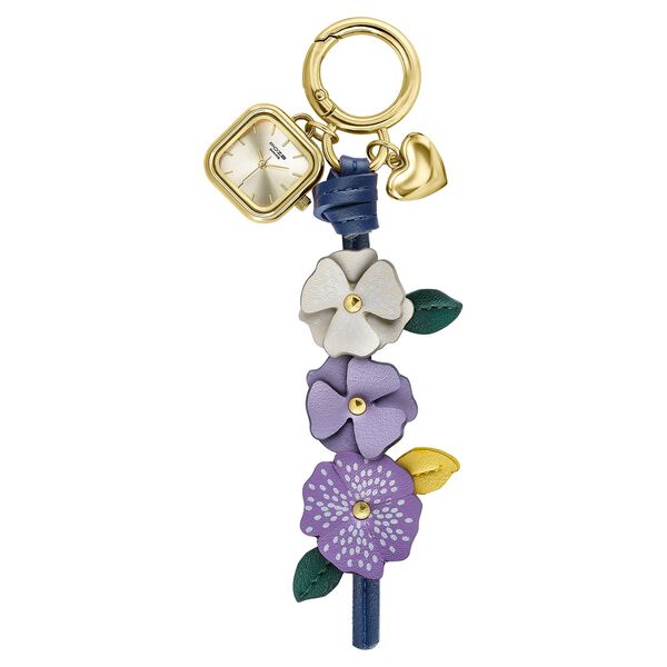 Key Chain Watch By Sonata Quartz Analog Golden Dial Purple Leather Key Chain Strap Watch For Women - image number 1