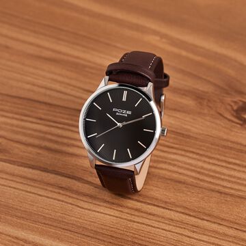 Sonata Poze Quartz Analog Black Dial Brown Color Leather Strap Watch For Men