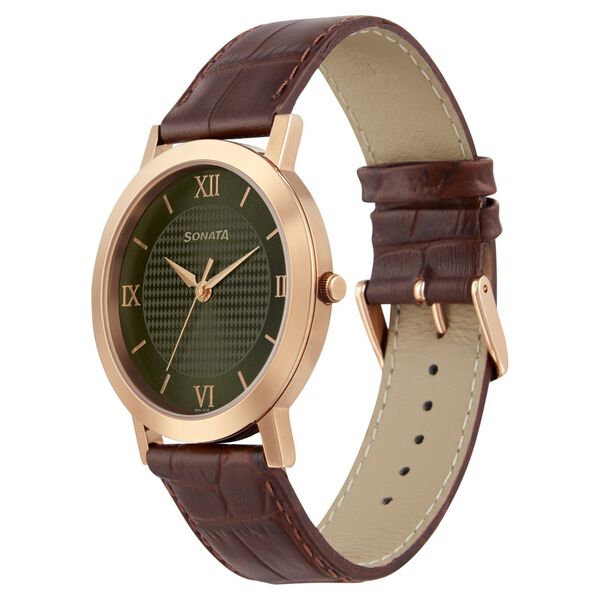 Sonata Quartz Analog Green Dial Leather Strap Watch for Men - image number 1