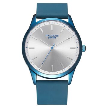 Poze by Sonata Quartz Analog Silver Dial Silicone Strap Watch for Men