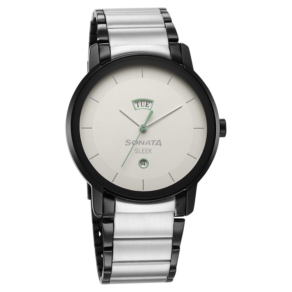Buy Online Sleek Grey Dial Analog with Day and Date Watch for Men ns7147km01 Sonata