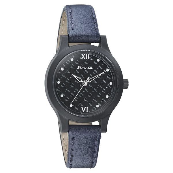 Sonata Essentials Black Dial Women Watch With Leather Strap - image number 0