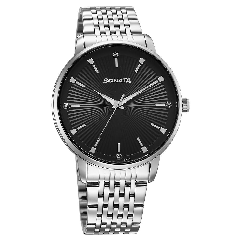 Sonata Eternia Quartz Analog Black Dial Metal Strap Watch For Men-picture-35