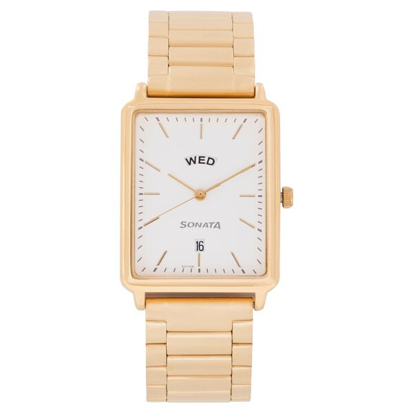 Sonata Quartz Analog with Day and Date White Dial Stainless Steel Strap Watch for Men - image number 0