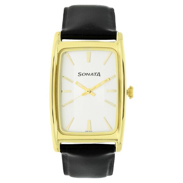 Sonata Quartz Analog Silver Dial Leather Strap Watch for Men - image number 0
