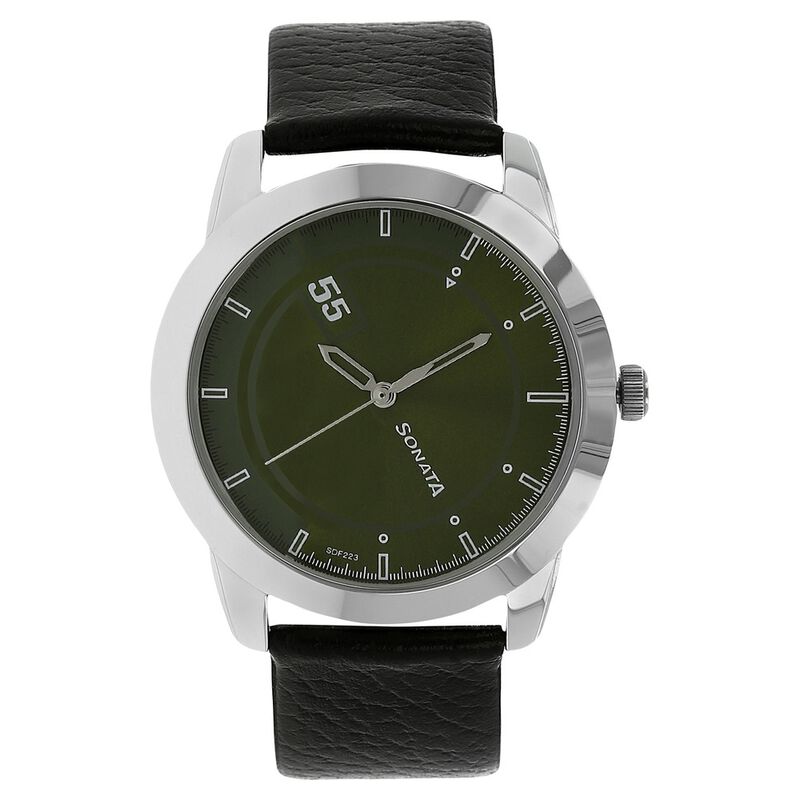 Sonata Quartz Analog Green Dial Leather Strap Watch for Men - image number 0