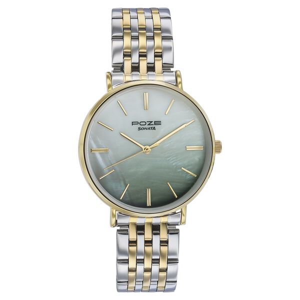 Sonata Poze Quartz Analog Green Mother Of Pearl Dial Two Toned Color Stainless Steel Strap Watch For Women - image number 1