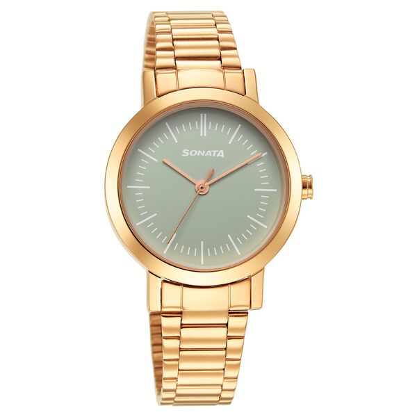 Sonata Ladies Essentials Green Dial Stainless Steel Strap Watch for Women - image number 0
