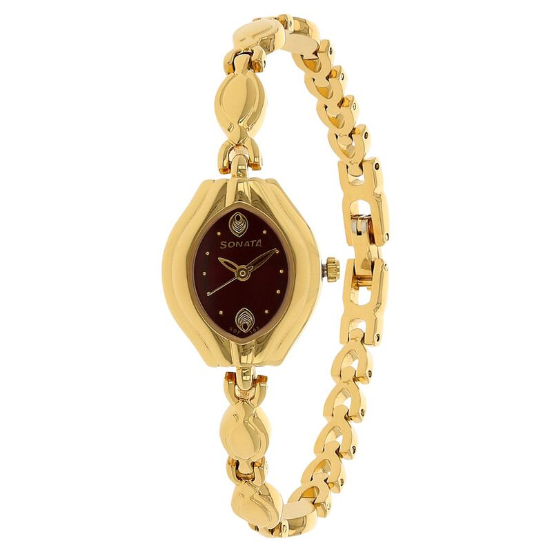 Sonata Wedding Maroon Dial Women Watch With Metal Strap - image number 1