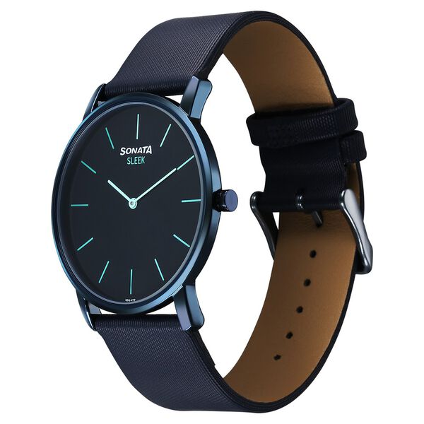 Sonata Sleek Quartz Analog Blue Dial Blue Leather Strap Watch For Men - image number 2
