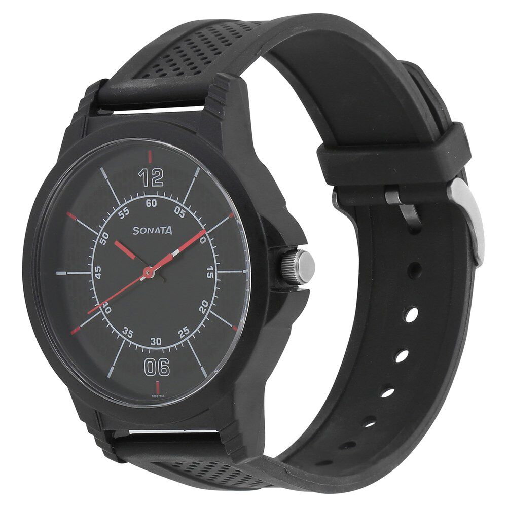 Buy Online Sonata Quartz Analog Black Dial Plastic Strap Watch for Men 7119pp03 Sonata