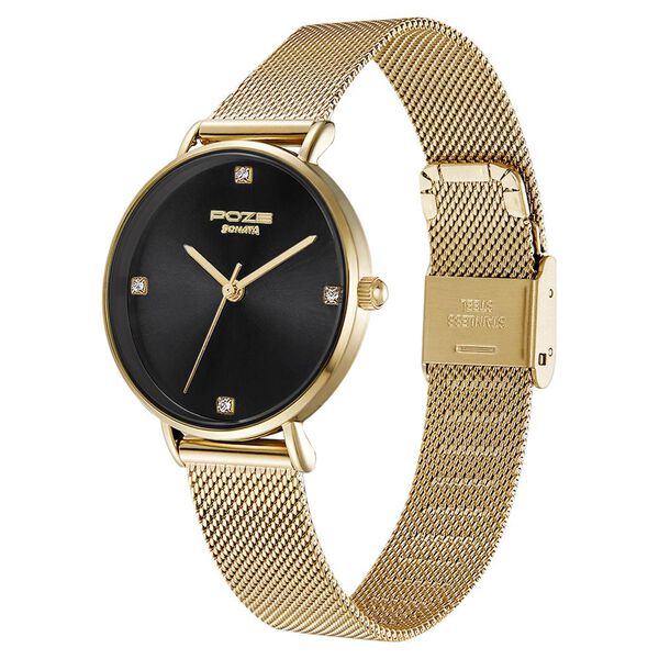 Poze by Sonata Quartz Analog Black Dial Stainless Steel Strap Watch for Women - image number 2