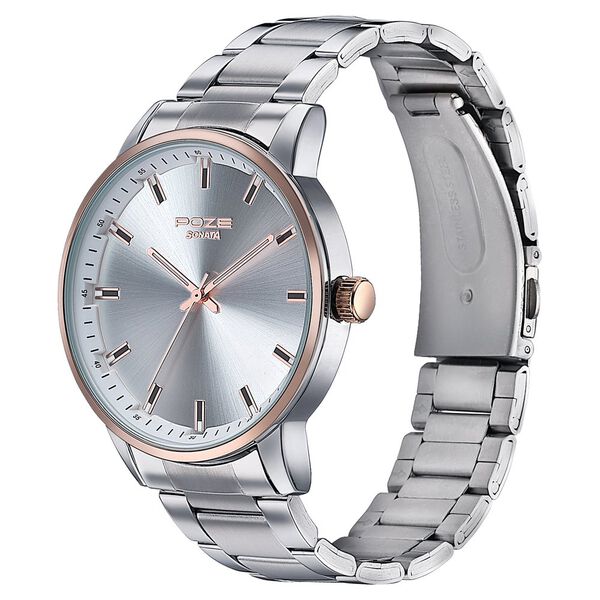 Sonata Poze Quartz Analog Silver Dial Stainless Steel Strap Watch For Men - image number 4