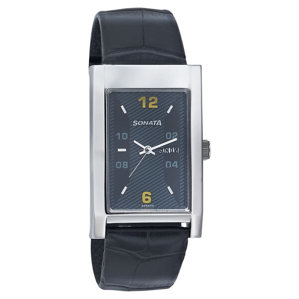 Sonata Quartz Analog Black Dial Leather Strap Watch for Men - image number 0