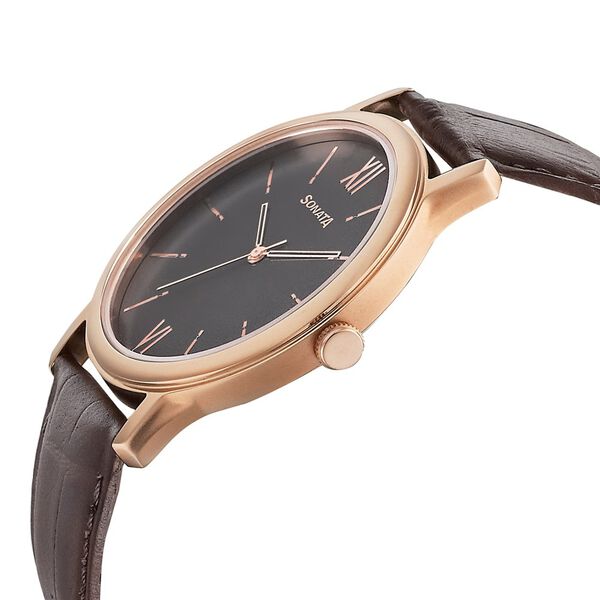 Sonata Beyond Gold Quartz Analog Grey Dial Leather Strap Watch for Men - image number 2
