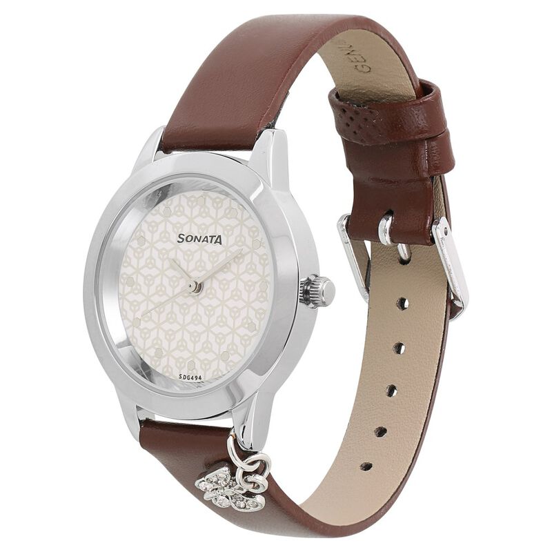 Sonata Charmed White Dial Women Watch With Leather Strap - image number 1