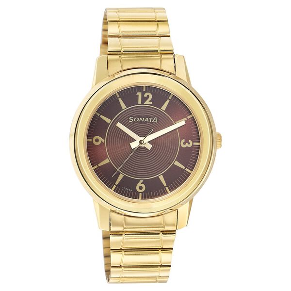Sonata Quartz Analog Brown Dial Metal Strap Watch for Men - image number 0