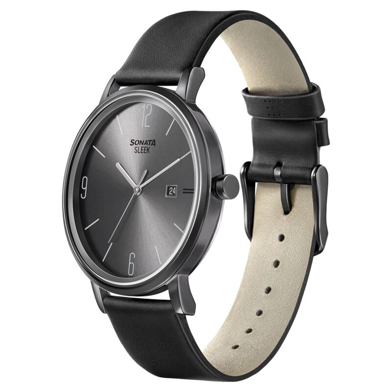 Sonata Quartz Analog with Date Grey Dial Leather Strap Watch for Men - image number 1