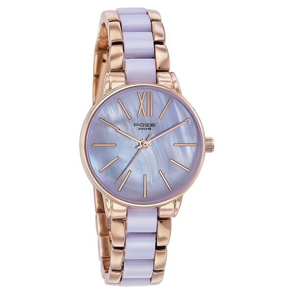 Sonata Poze Quartz Analog Purple Dial Metal Strap Watch For Women - image number 2