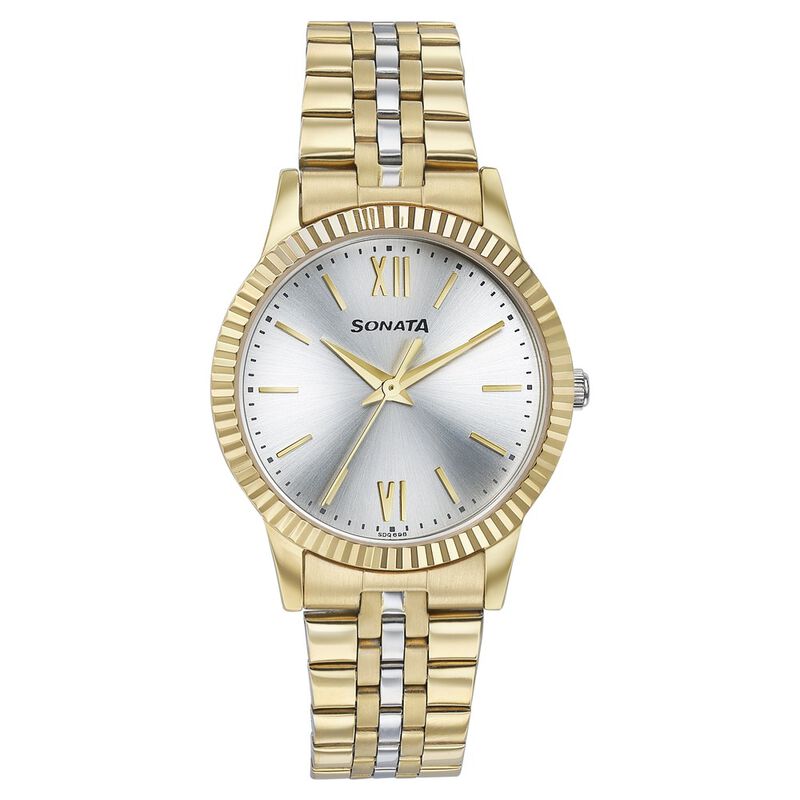 Sonata Glam Gold Quartz Analog Silver Dial Stainless Steel Strap Watch For  Women