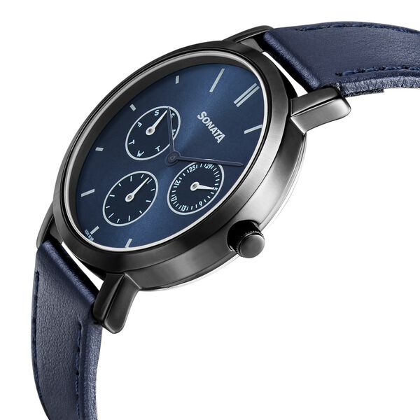 Sonata Multifunctions Blue Dial Women Watch With Leather Strap - image number 3