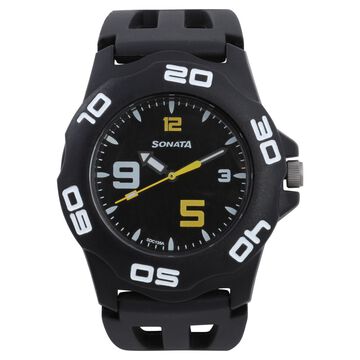 SF Quartz Analog Black Dial Plastic Strap Watch for Men