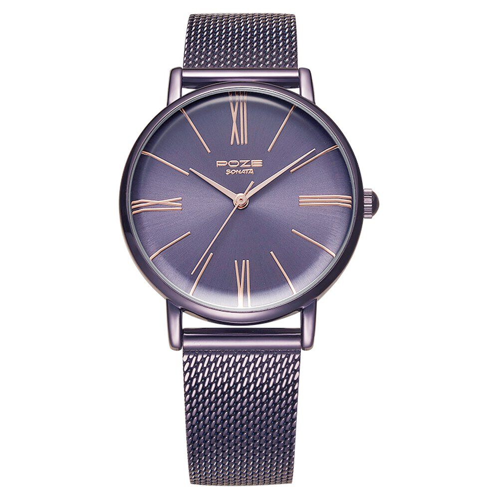 Buy Online Poze by Sonata Quartz Analog Purple Dial Stainless Steel Strap Watch for Women sp80035qm01w Sonata