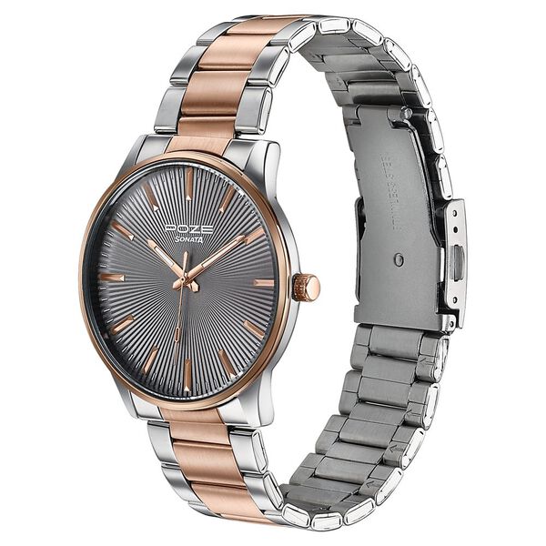 Poze By Sonata Quartz Analog Grey Dial Two Toned Stainless Steel Strap Watch For Men - image number 4