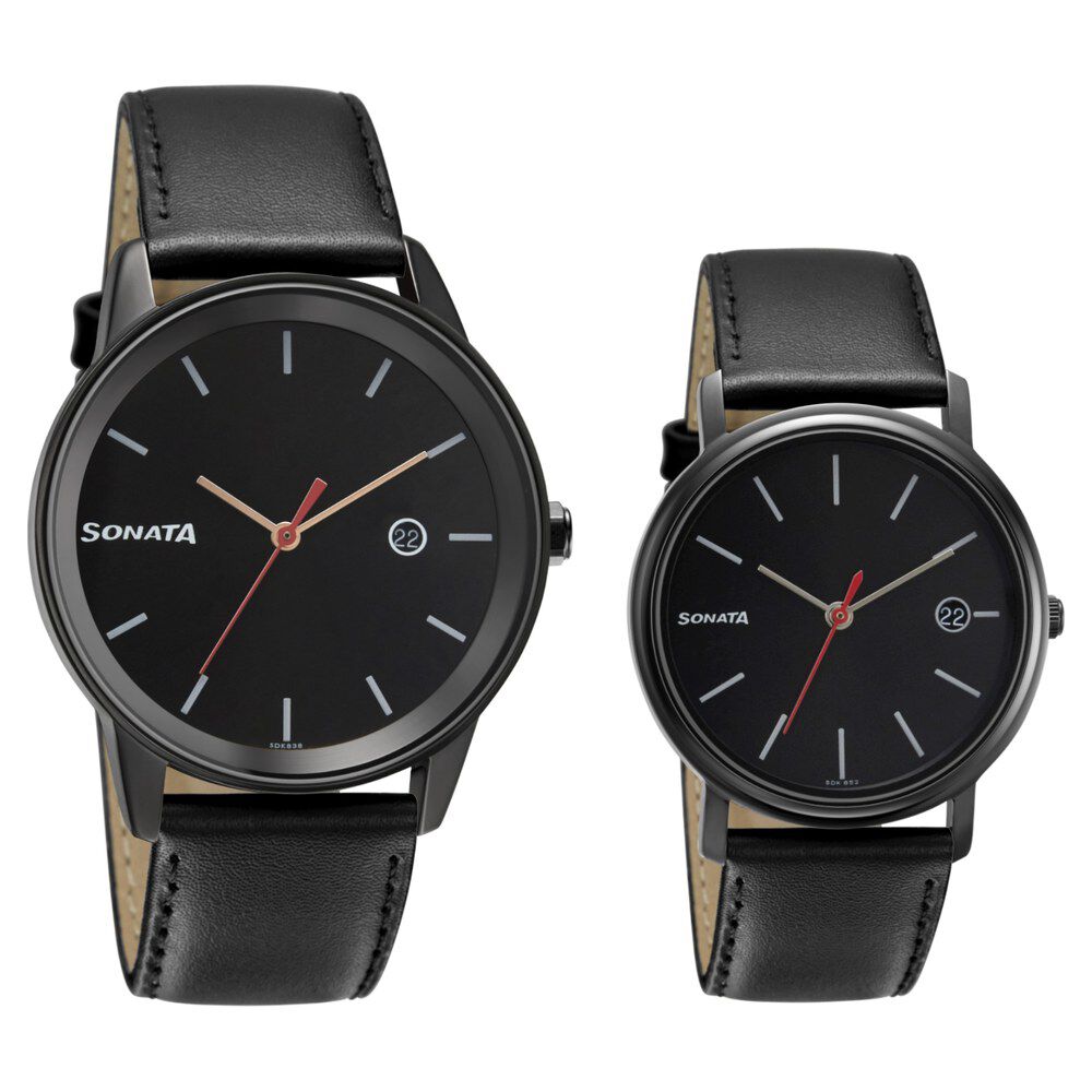 Sonata discount watches black