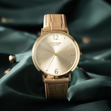 Sonata Poze Quartz Analog Golden Dial Leather Strap Watch for Women