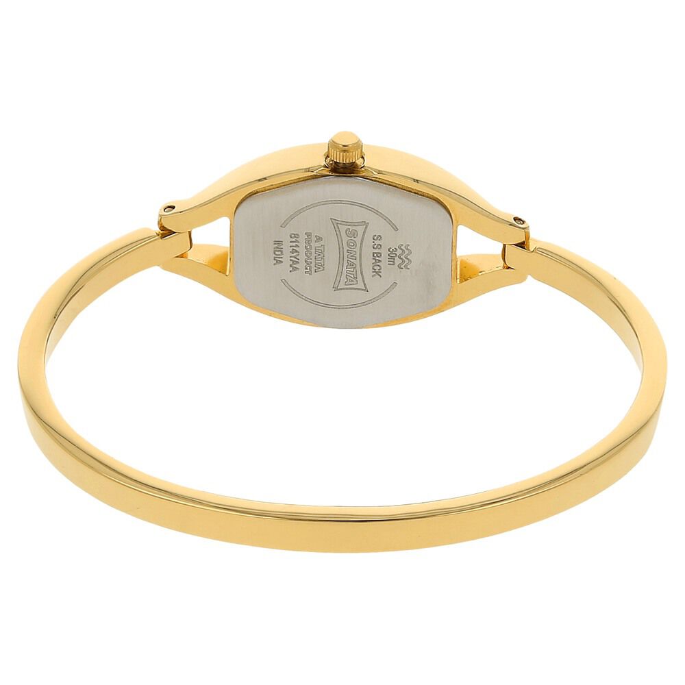 Buy Online Sonata Quartz Analog Champagne Dial Metal Strap Watch for Women nk8114ym05 Sonata
