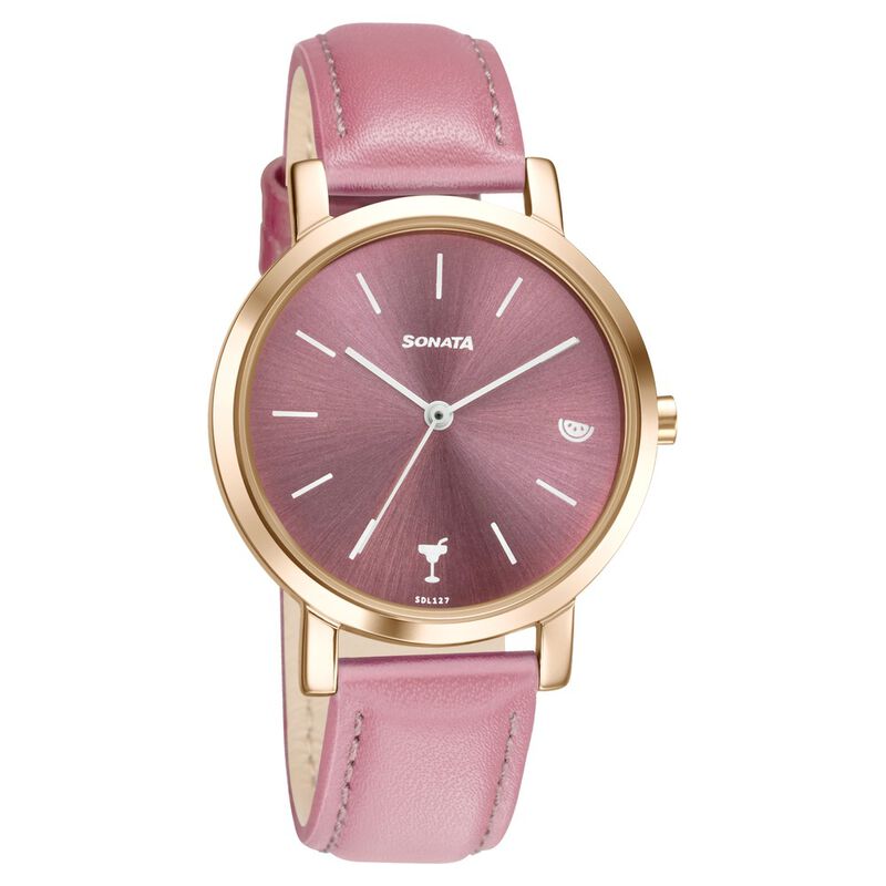 Sonata Play Pink Dial Women Watch With Leather Strap - image number 0