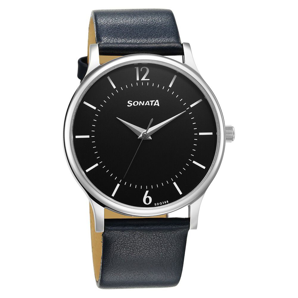 Buy Online Sonata Aspire Quartz Analog Black Dial Leather Strap Watch for Men 77105sl18w p Sonata