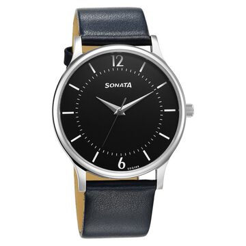 Sonata Aspire Quartz Analog Black Dial Leather Strap Watch for Men
