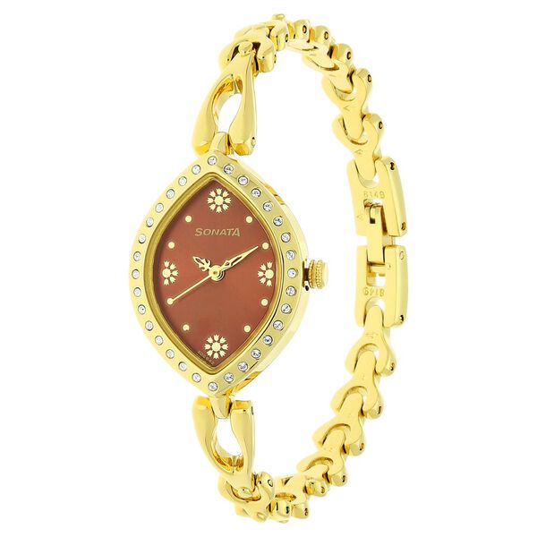 Sonata Wedding Maroon Dial Women Watch With Metal Strap - image number 1