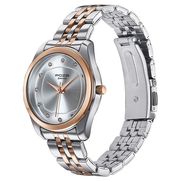 Poze By Sonata Quartz Analog Silver Dial Two Toned Metal Strap Watch For Women - image number 4