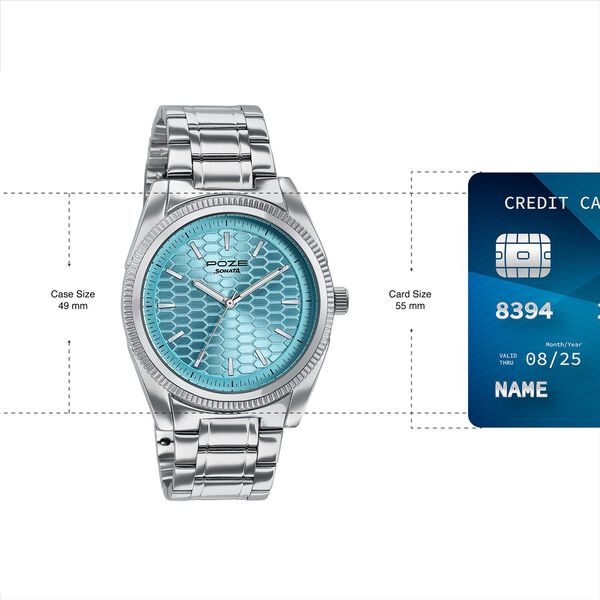 Poze By Sonata Quartz Analog Blue Dial Silver Metal Strap Watch For Men - image number 3