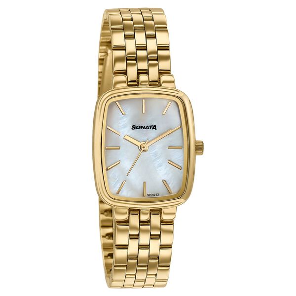 Sonata Festive Quartz Analog Mother Of Pearl Dial Gold Metal Strap Watch For Women - image number 1
