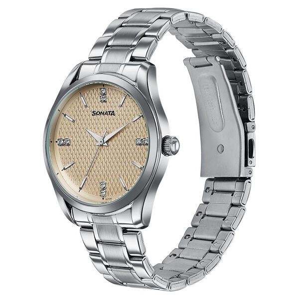 Sonata Jashn Quartz Analog Beige Dial Silver Metal Strap Watch For Men - image number 2