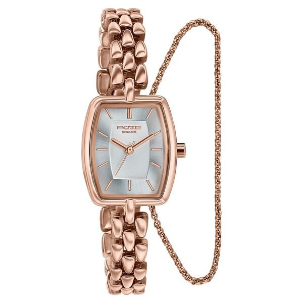 Poze Poze Quartz Analog Silver Dial Rose Gold Metal Strap Watch For Women - image number 2